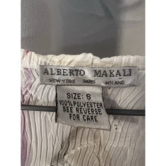 ALBERTO MAKALI Shirt Sz S Artsy Flowy Gauzey Colorful Pleated Art To Wear Spring - Picture 3 of 10